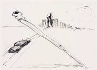 KT 1992 020
<br/>
Man, diagonaal staand in landschap (uit de serie "John faxt zichzelf voorbij")
<br/>
<em>Klinkenberg, John (1953)</em>